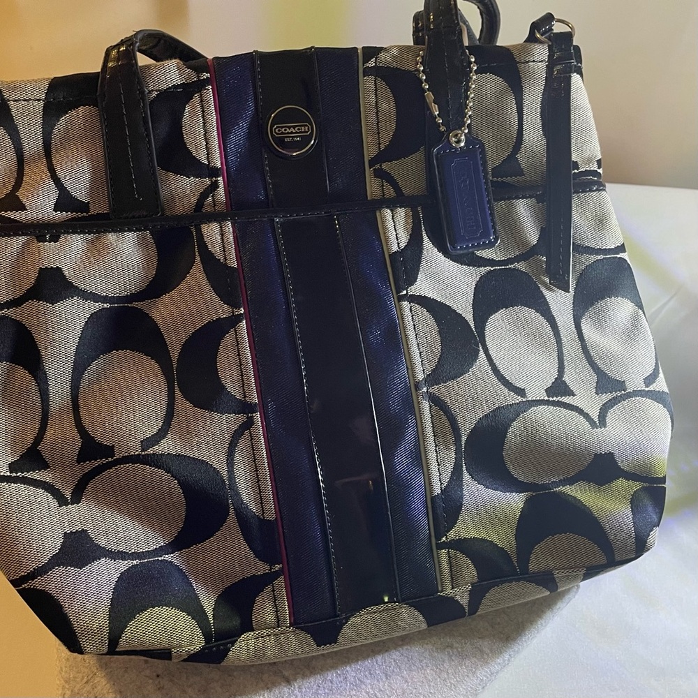 Coach Black and Cream Signature Tote